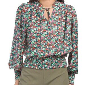 RACHEL ZOE Smocked Floral Top Boho Blouse Womens Size Mediium
